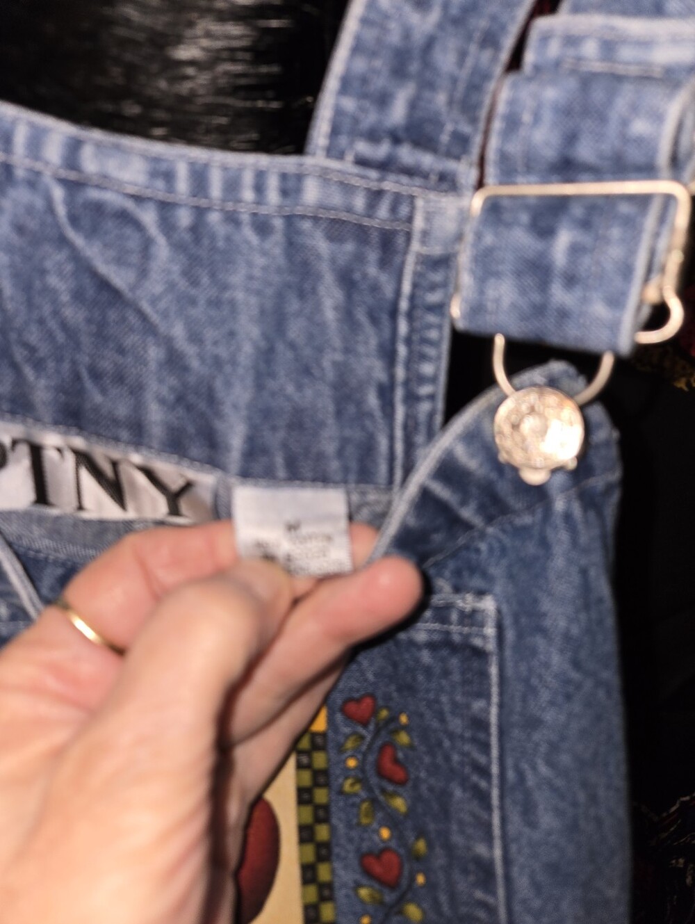 Denim Overall Shorts with Fruit Patch - Blue - Picture 3 of 5